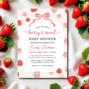 Croquette Bow Strawberry Berry Sweet Baby Shower Inbjudningar