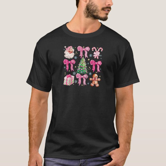 Croquette Pink Bow and Santa gingerbread candy can T Shirt (Framsida)