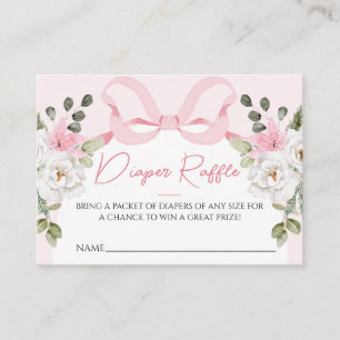 Croquette Rosa Baby Shower Bow Diaper RaffCard Visitkort