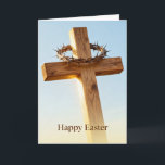 Cross and Blue Sky Easter Kort<br><div class="desc">A simple wooden cross with a crown of thorns resting on the crossbar makes a beautiful,  Christian-themed Easter card.</div>