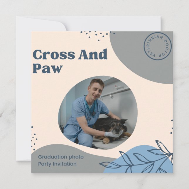 Cross And Paw Veterinarian Photo Graduation Party Inbjudningar (Framsida)