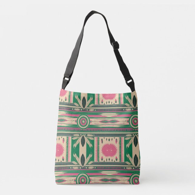 Cross Body in Green/Pink Native American Patterns Axelväska (Baksida)