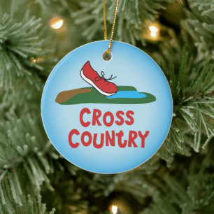 cross country körning - fram och tillbaka julgransprydnad keramik