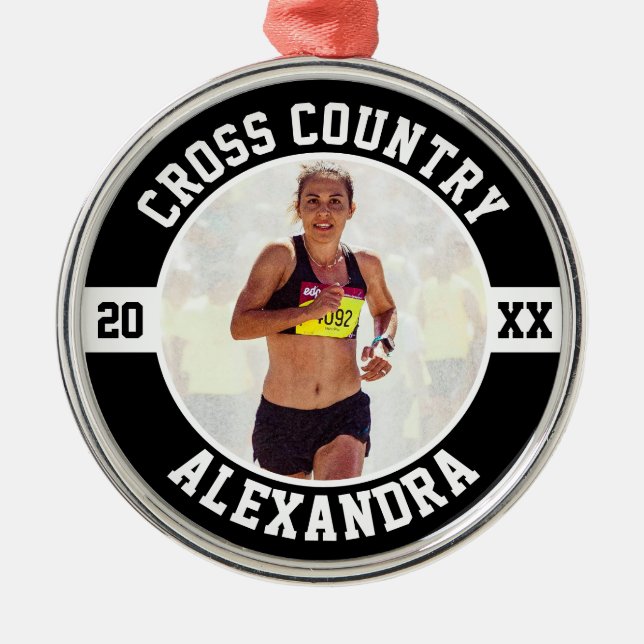 Cross Country Runner Running XC Sports Team Custom Julgransprydnad Metall (Framsidan)