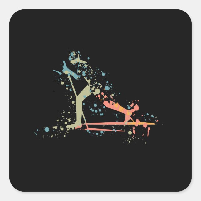 Cross Country Skiing Splash Fyrkantigt Klistermärke (Framsida)