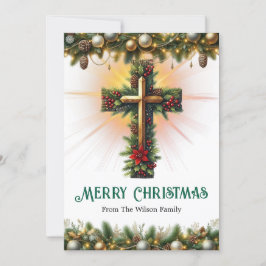 Cross Draped in Christmas Garland, Greeting Cards Julkort