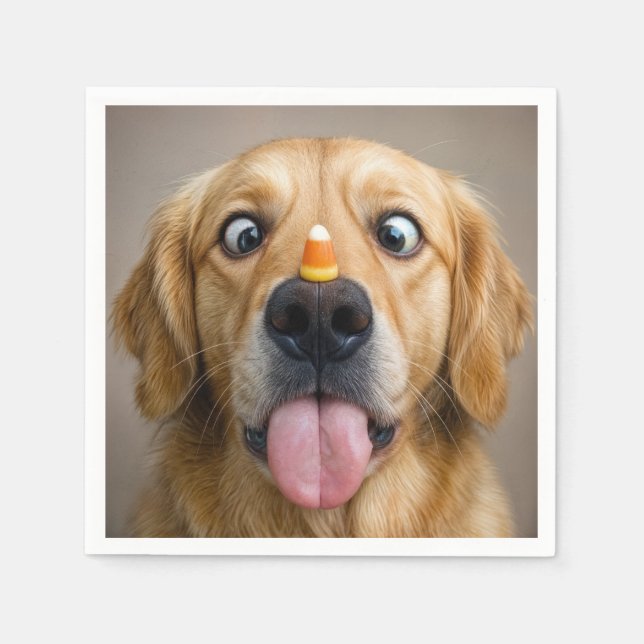 Cross Eyed Golden Retriever With Candy Corn Pappersservett (Framsidan)
