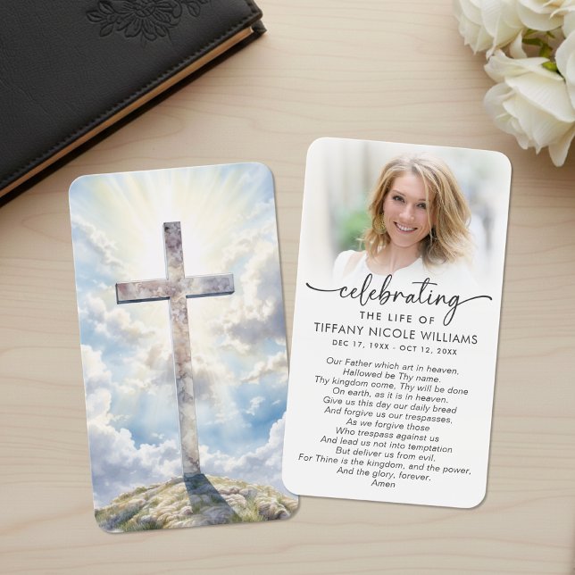 Cross Lord's Prayer Celebration of Life Photo Card Visitkort (Skapare uppladdad)