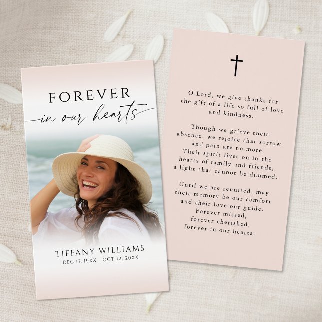 Cross Photo Forever Hearts Funeral Prayer Card Visitkort (Skapare uppladdad)