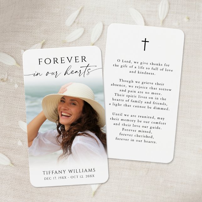 Cross Photo Forever Hearts Sympathy Prayer Card Visitkort (Skapare uppladdad)
