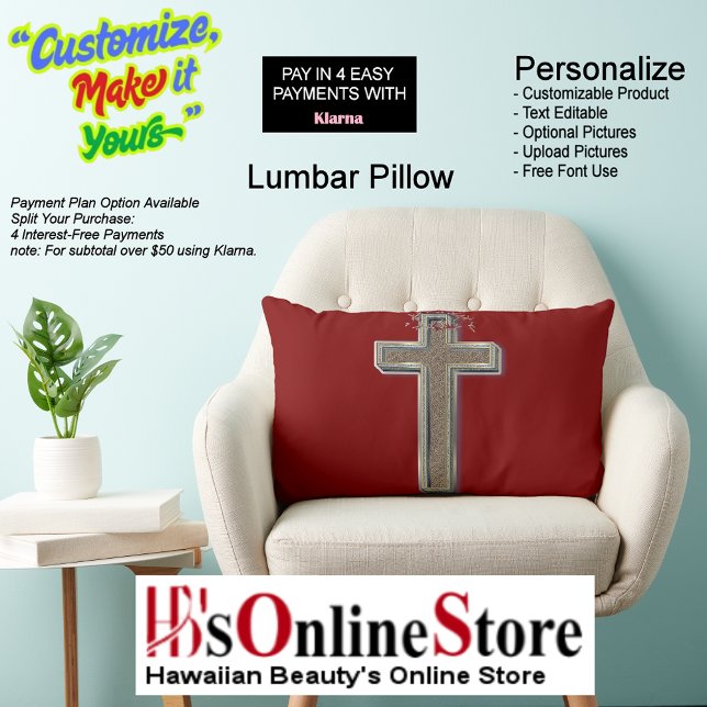 Cross Polyester Lumbar Pillow with Red Background  Lumbarkudde (Cross Polyester Lumbar Pillow with Red Background.)