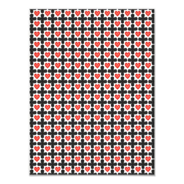 Cross Shaped Checkered Pattern with Red Hearts Fototryck (Framsidan)