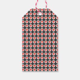 Cross Shaped Checkered Pattern with Red Hearts Presentetikett