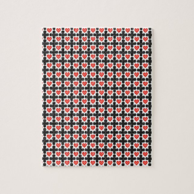 Cross Shaped Checkered Pattern with Red Hearts Pussel (Vertikal)