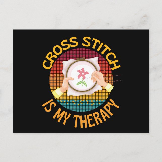 Cross Stitch Is My Therapy Knitting Vykort (Framsida)