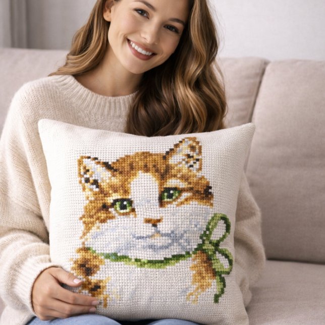 Cross Stitch Kitten  Kudde (Skapare uppladdad)