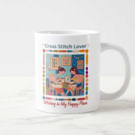 Cross Stitch Lover-Stitching in My Happy Place Jumbo Mugg