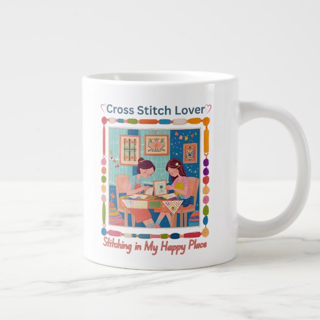Cross Stitch Lover-Stitching in My Happy Place Jumbo Mugg (Höger)