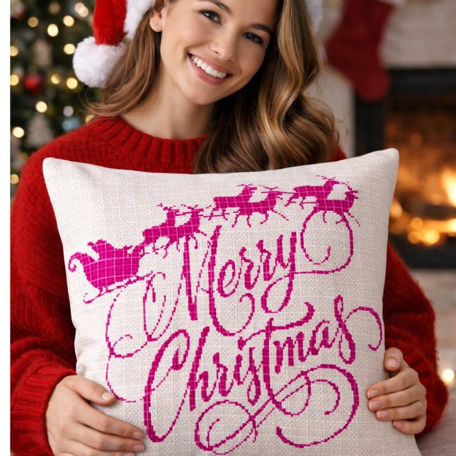 Cross Stitch Merry Christmas Throw Pillow Kudde (Skapare uppladdad)