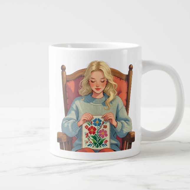 Cross Stitch Woman Design- Craft Lover Jumbo Mugg (Höger)