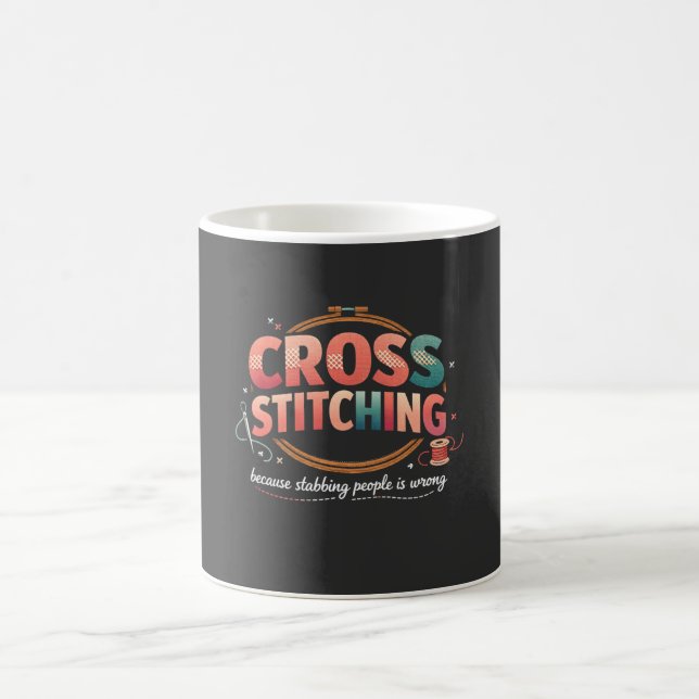 Cross Stitching Funny Sewing Quote Design Kaffemugg (Center)