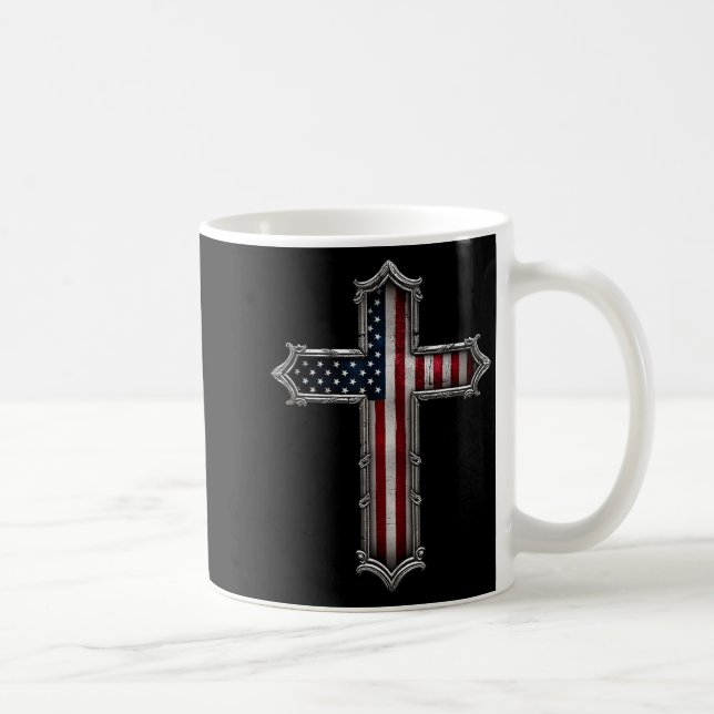 Cross Usa Flag Christian Religious Us America Fait Kaffemugg (Höger)