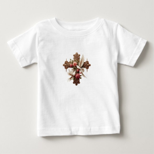 Cross with Doves – Christian Faith Inspirational D T Shirt (Framsida)