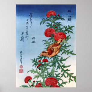 Crossbill on a Thistle, Hokusai Poster
