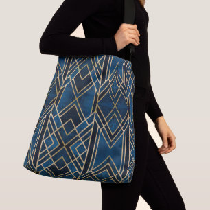Crossbody Bag - Art Deco Blue & Guld speglad Axelväska