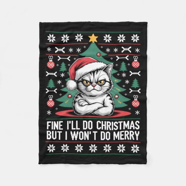 Crossed Arms Cat Funny Christmas Ugly Sweater Long Fleecefilt (Framsidan)