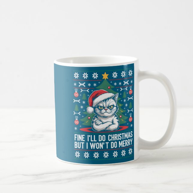 Crossed Arms Cat Funny Christmas Ugly Sweater Long Kaffemugg (Höger)