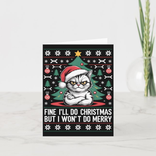 Crossed Arms Cat Funny Christmas Ugly Sweater Long Kort (Framsida)