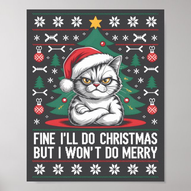 Crossed Arms Cat Funny Christmas Ugly Sweater Long Poster (Framsidan)