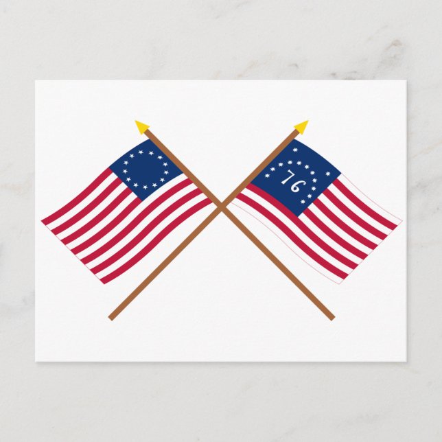 Crossed Betsy Ross och Bennington Flaggor Vykort (Framsida)