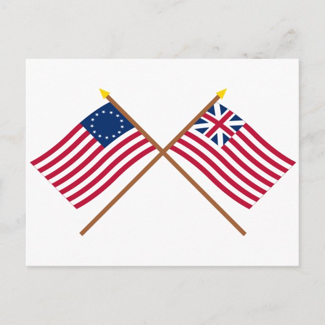 Crossed Betsy Ross och Grand Union Flaggor Vykort (Framsida)