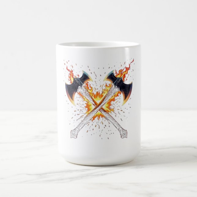 Crossed Fantasy Axes with Fiery Energy – Powerful  Kaffemugg (Center)