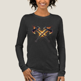 Crossed Fantasy Axes with Fiery Energy – Powerful  T Shirt