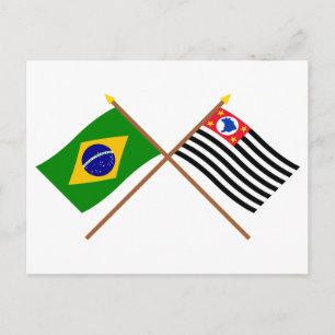 Crossed Flaggor of Brasilien and São Paulo Vykort