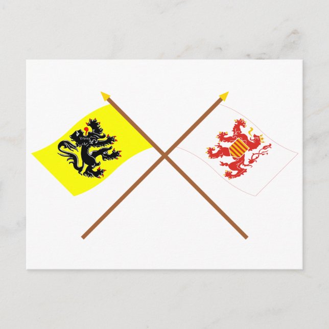 Crossed Flandern och Limburg Flaggor Vykort (Framsida)