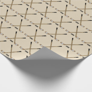 Crossed Hockey Sticks and Puck Brown Tan Presentpapper