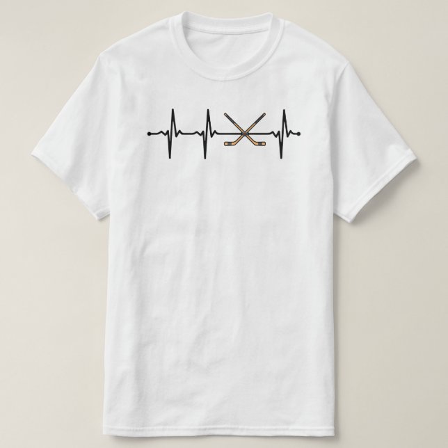 Crossed Ice Hockey Sticks ECG Heartbeat Pulse Bv T Shirt (Design framsida)