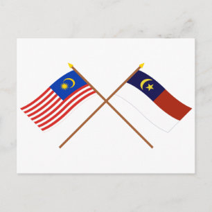Crossed Malaysia and Malacca (Melaka) flaggor Vykort