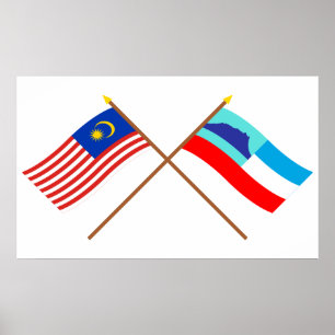 Crossed Malaysia och Sabah flaggor Poster