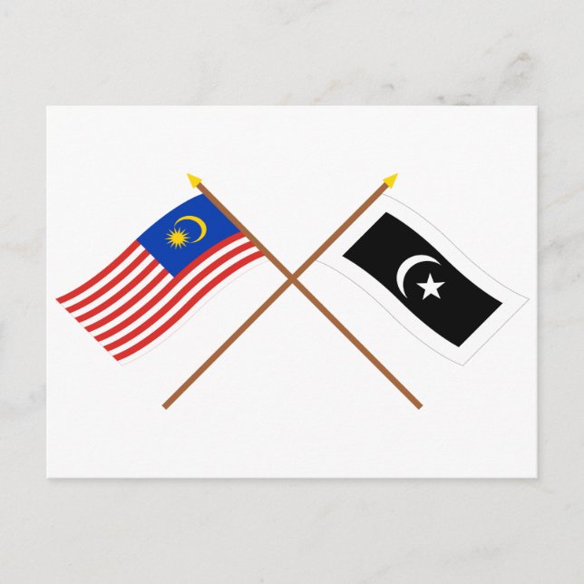 Crossed Malaysia och Terengganu flaggor Vykort (Framsida)
