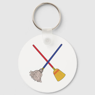 Crossed Mop & Broom Nyckelring
