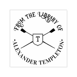 Crossed Rwing Blades Monogram Bibliotek Bok Namn Självfärgande Stämpel