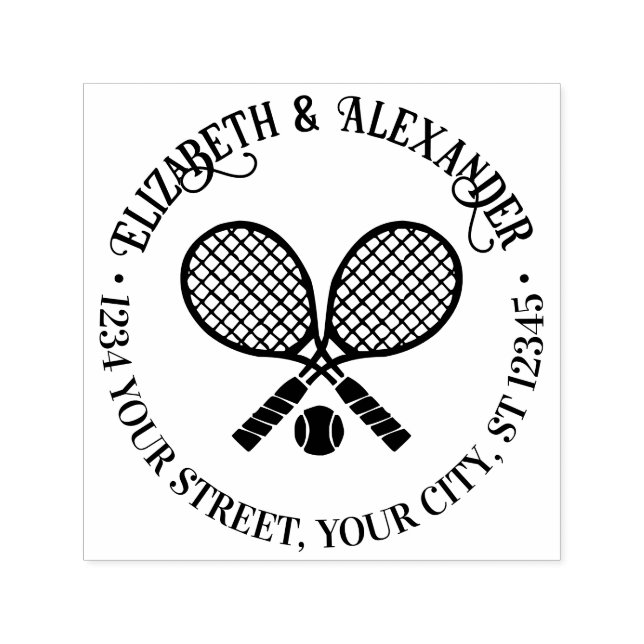Crossed Tennis Racquets lite Returadress Rnd Självfärgande Stämpel (Design)