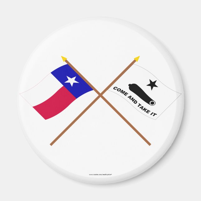 Crossed Texas och Gonzales Flaggor Magnet (Framsidan)