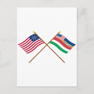 Crossed US 27-star och 1845 Florida-Statsflaggor Vykort