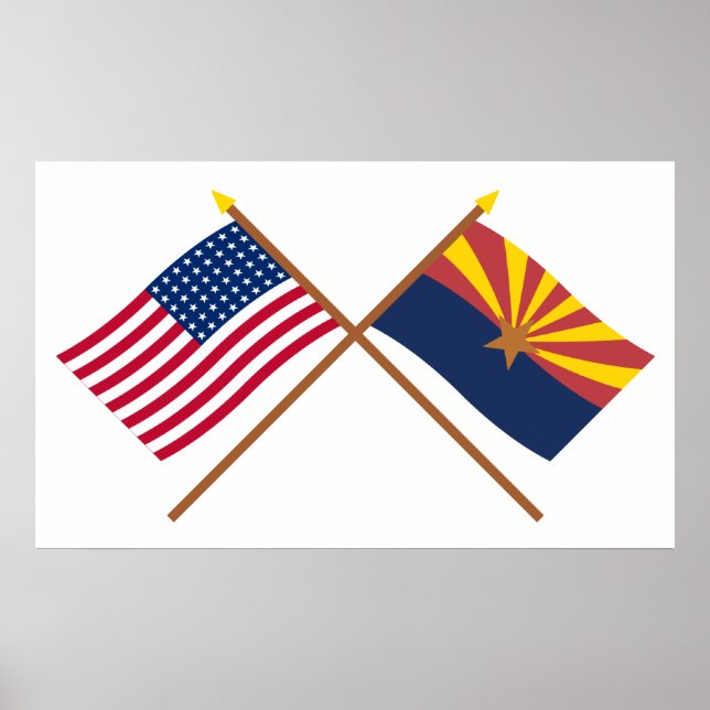 Crossed US 48-star och Arizona Statlig flagga Poster (Framsidan)